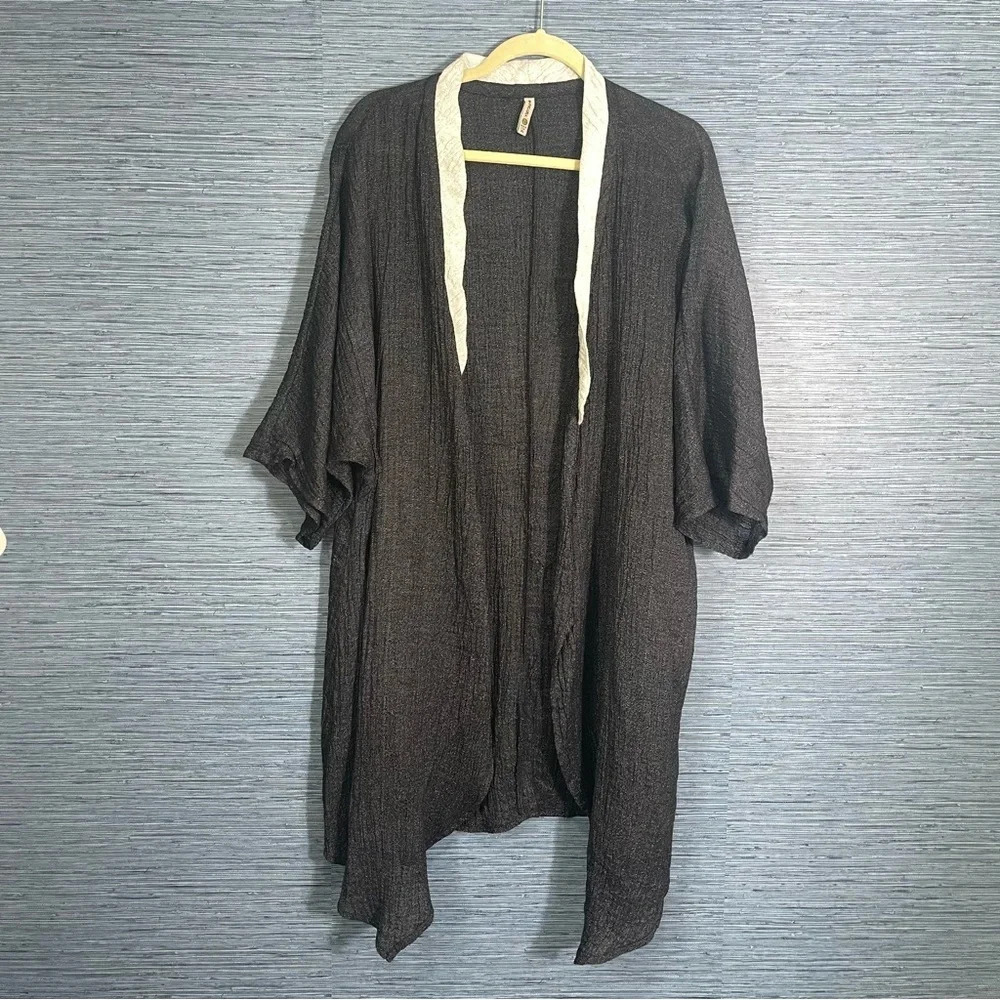 Khangura‎ duster Size XL Cardigan Gray White Linen Cotton